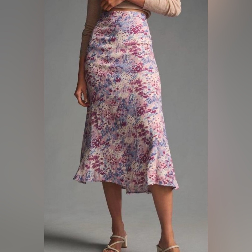 Reformation Cream Lavender Floral A-Line Midi Skirt